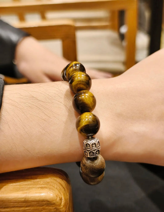 Golden Tiger’s Eye（14mm）& Obsidian Men’s Bracelet for Wealth