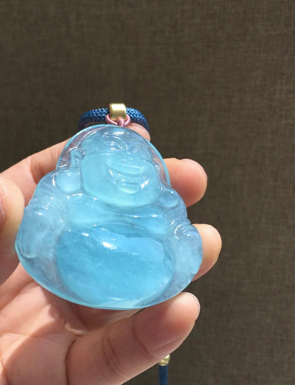 Healing & Happiness Aquamarine Laughing Buddha Pendant