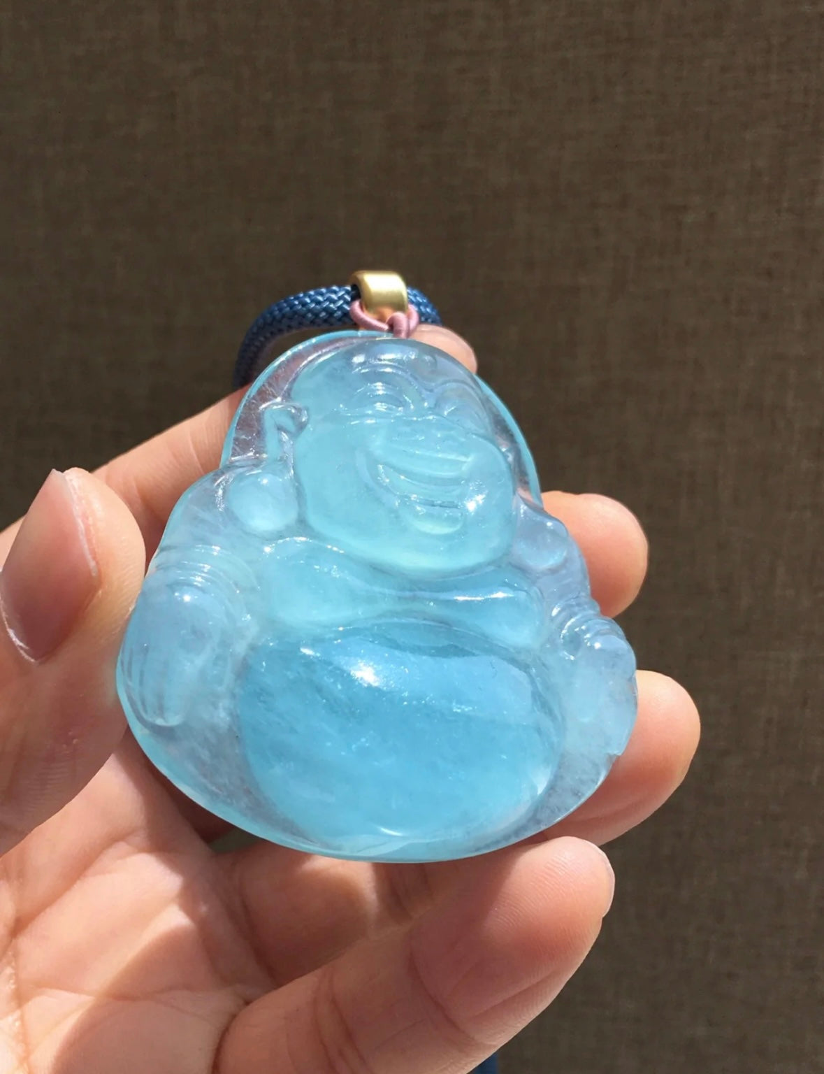 Healing & Happiness Aquamarine Laughing Buddha Pendant