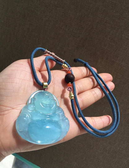 Healing & Happiness Aquamarine Laughing Buddha Pendant