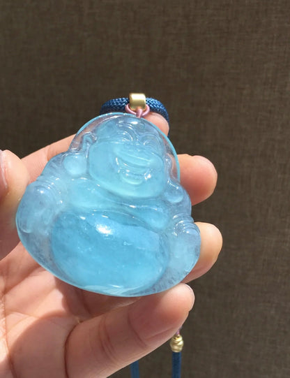 Healing & Happiness Aquamarine Laughing Buddha Pendant