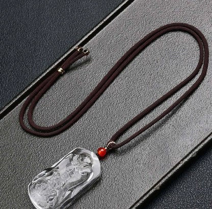 Clarity & Compassion White Crystal Samantabhadra Carving Plaque Necklace