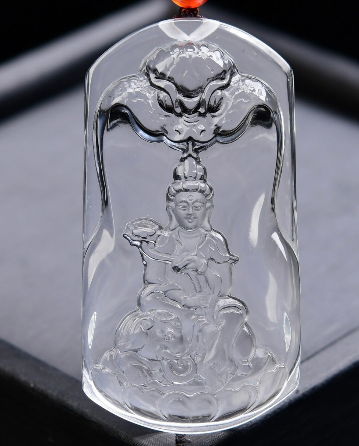 Clarity & Compassion White Crystal Samantabhadra Carving Plaque Necklace