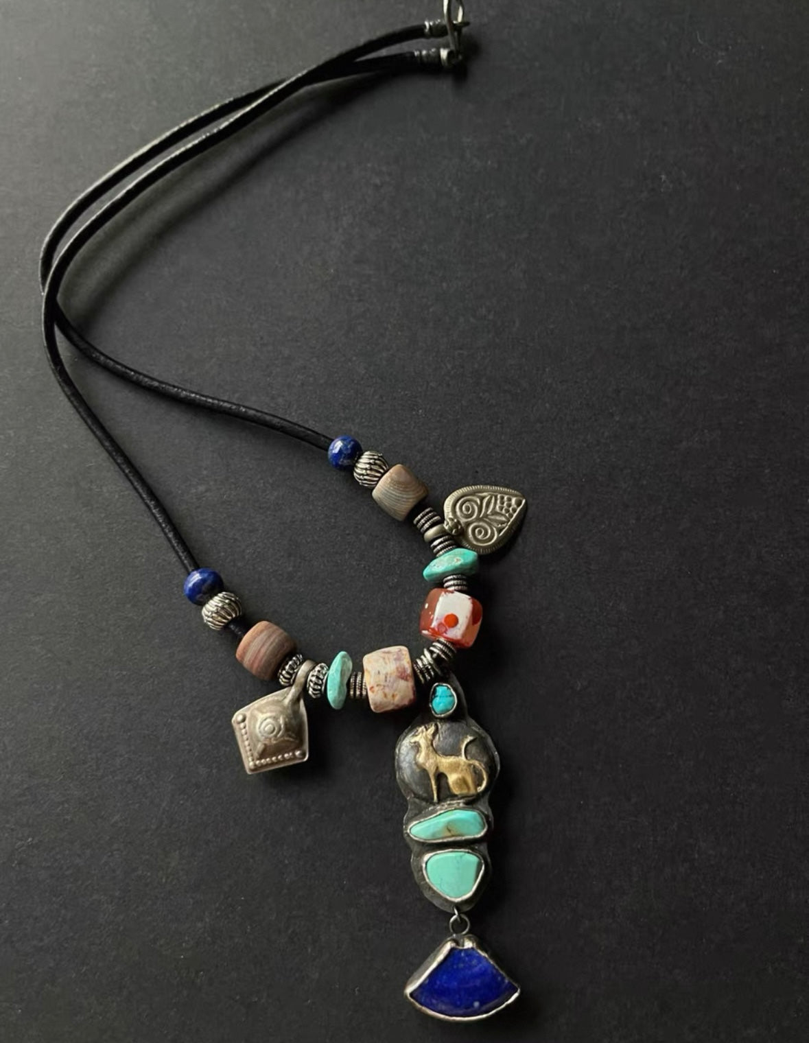 Lucky Tibetan-Inspired Multi-Gemstone 925 Sterling Silver Necklace