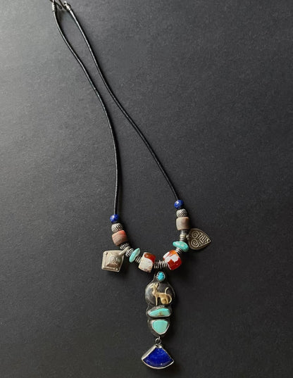 Lucky Tibetan-Inspired Multi-Gemstone 925 Sterling Silver Necklace