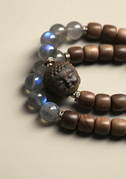 You Are Loved Moonstone(9mm) & Sandalwood With Agarwood Buddha Head Bracelet