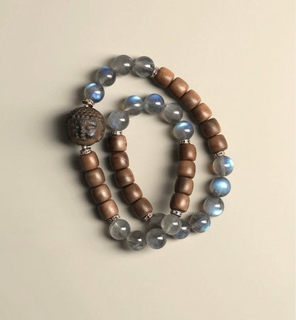 You Are Loved Moonstone(9mm) & Sandalwood With Agarwood Buddha Head Bracelet