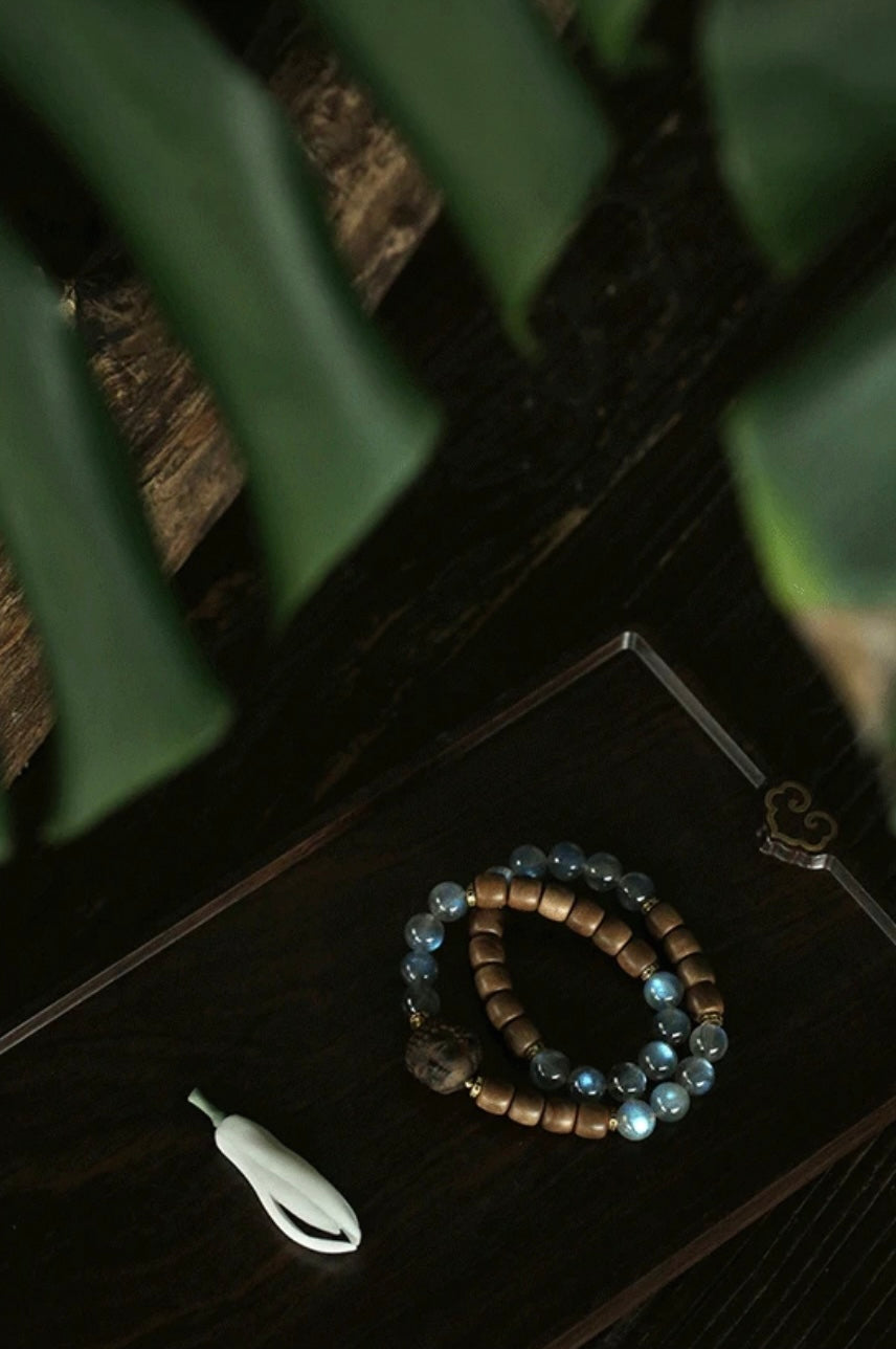 You Are Loved Moonstone(9mm) & Sandalwood With Agarwood Buddha Head Bracelet