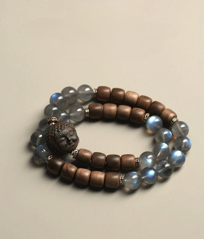 You Are Loved Moonstone(9mm) & Sandalwood With Agarwood Buddha Head Bracelet