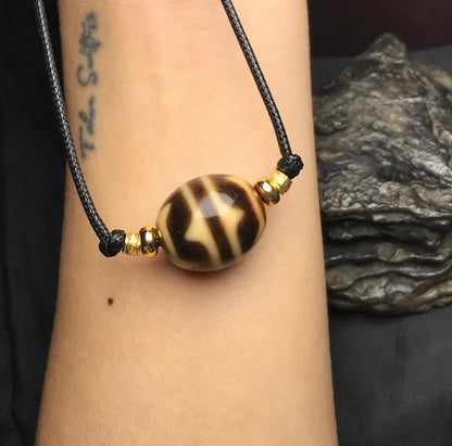 Lucky & Blessing Double Tiger Dzi Bead Leather Cord Necklace