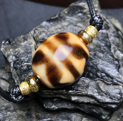 Lucky & Blessing Double Tiger Dzi Bead Leather Cord Necklace