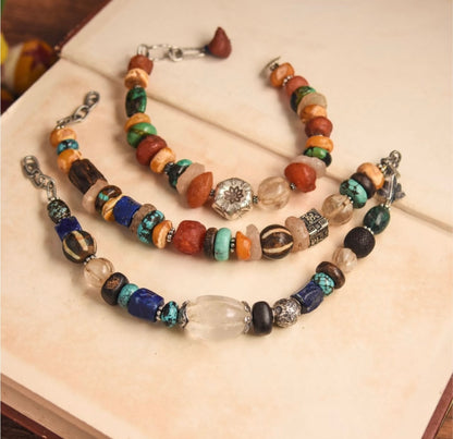 Tibetan handmade multi-treasure 925 Sterling silver bracelet