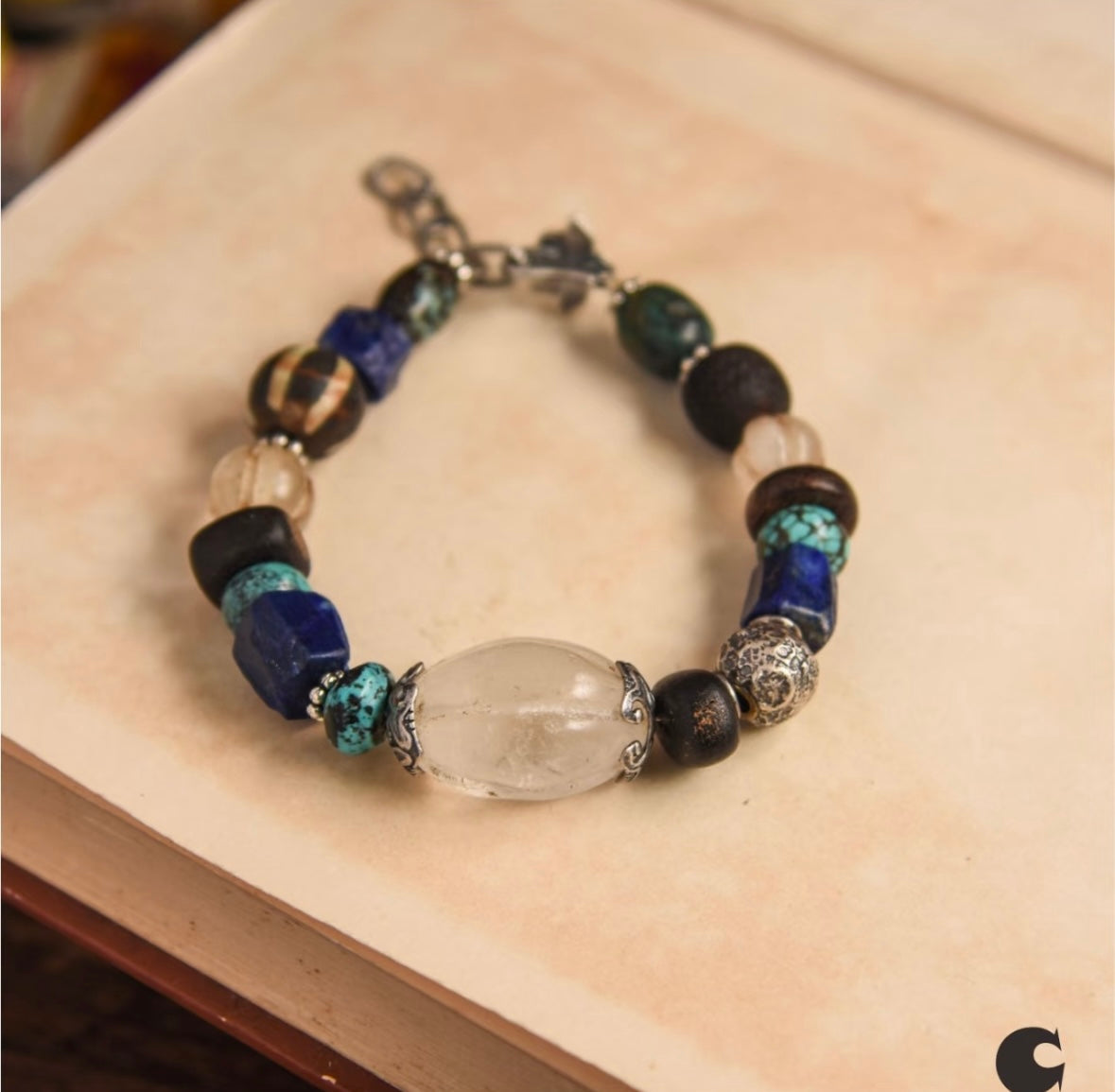 Tibetan handmade multi-treasure 925 Sterling silver bracelet