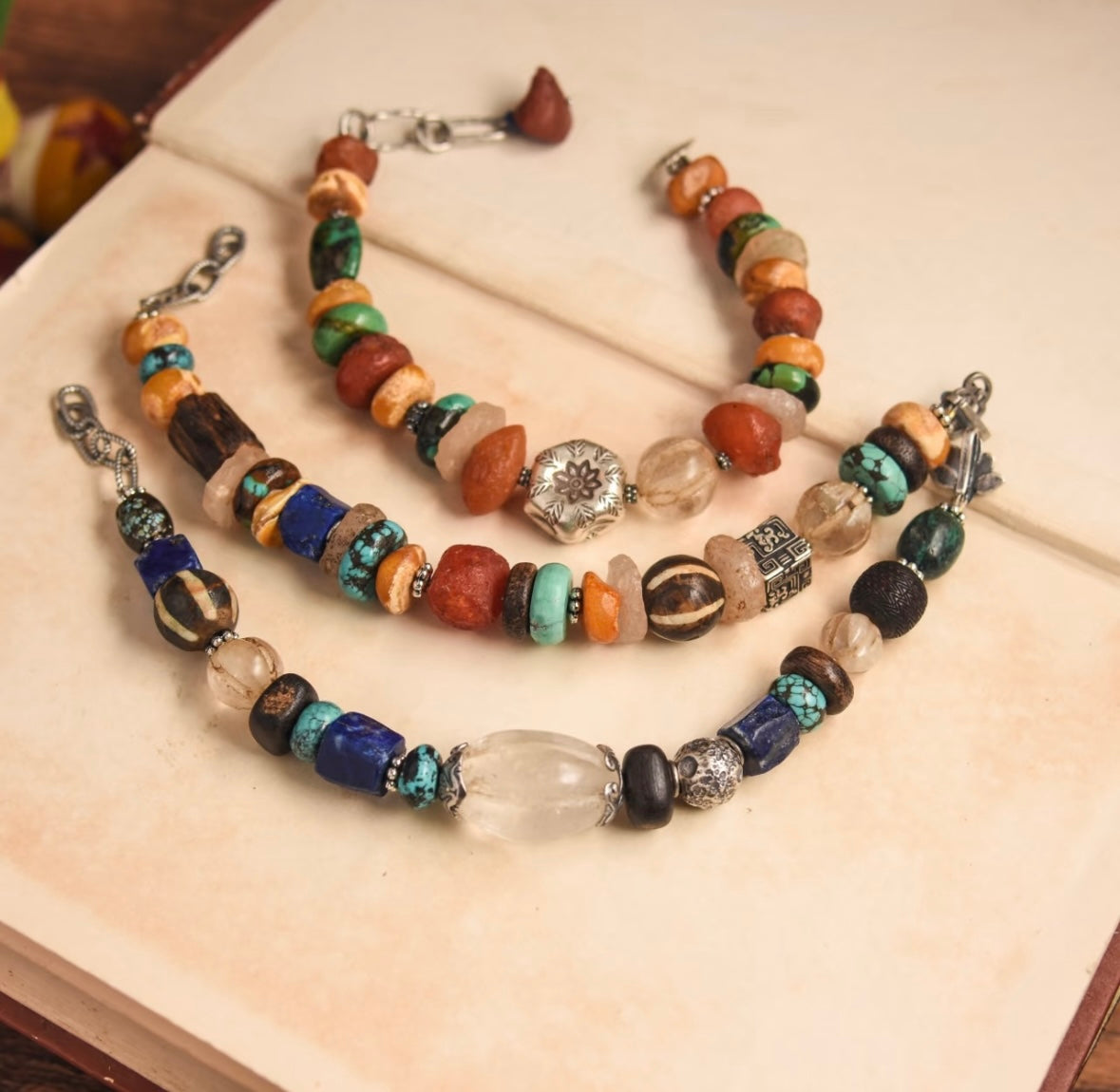 Tibetan handmade multi-treasure 925 Sterling silver bracelet