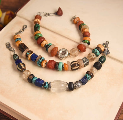 Tibetan handmade multi-treasure 925 Sterling silver bracelet