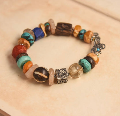 Tibetan handmade multi-treasure 925 Sterling silver bracelet