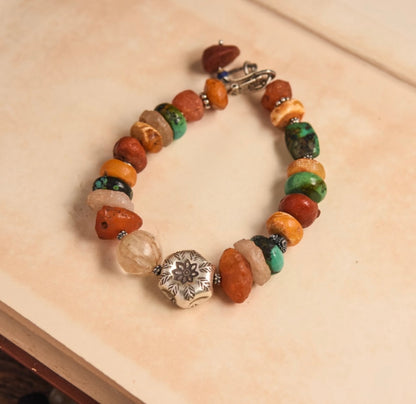 Tibetan handmade multi-treasure 925 Sterling silver bracelet