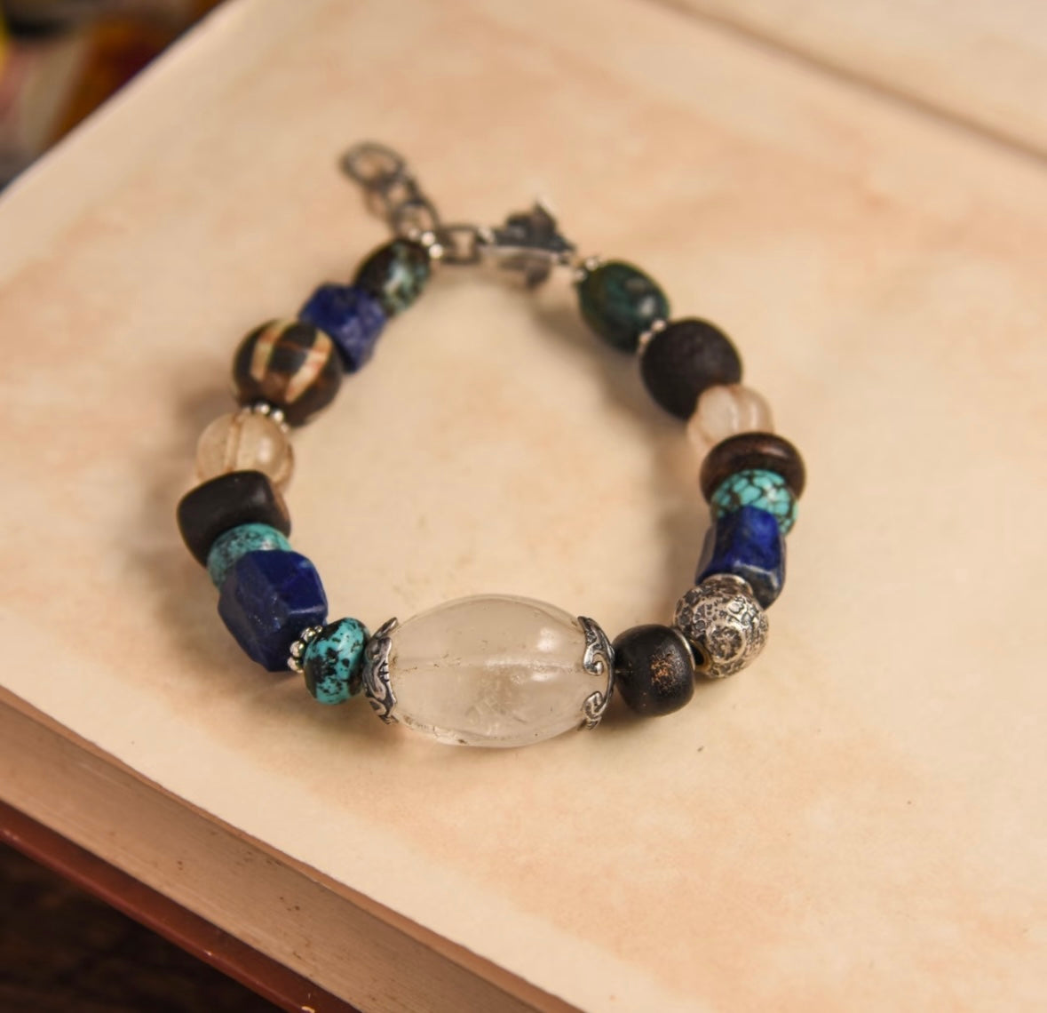 Tibetan handmade multi-treasure 925 Sterling silver bracelet