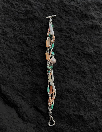 Handmade Turquoise and Baroque pearl 925 Sterling Silver Bracelet
