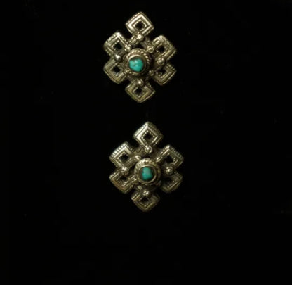 Tibetan Turquoise & Endless Knot Sterling Silver Earrings