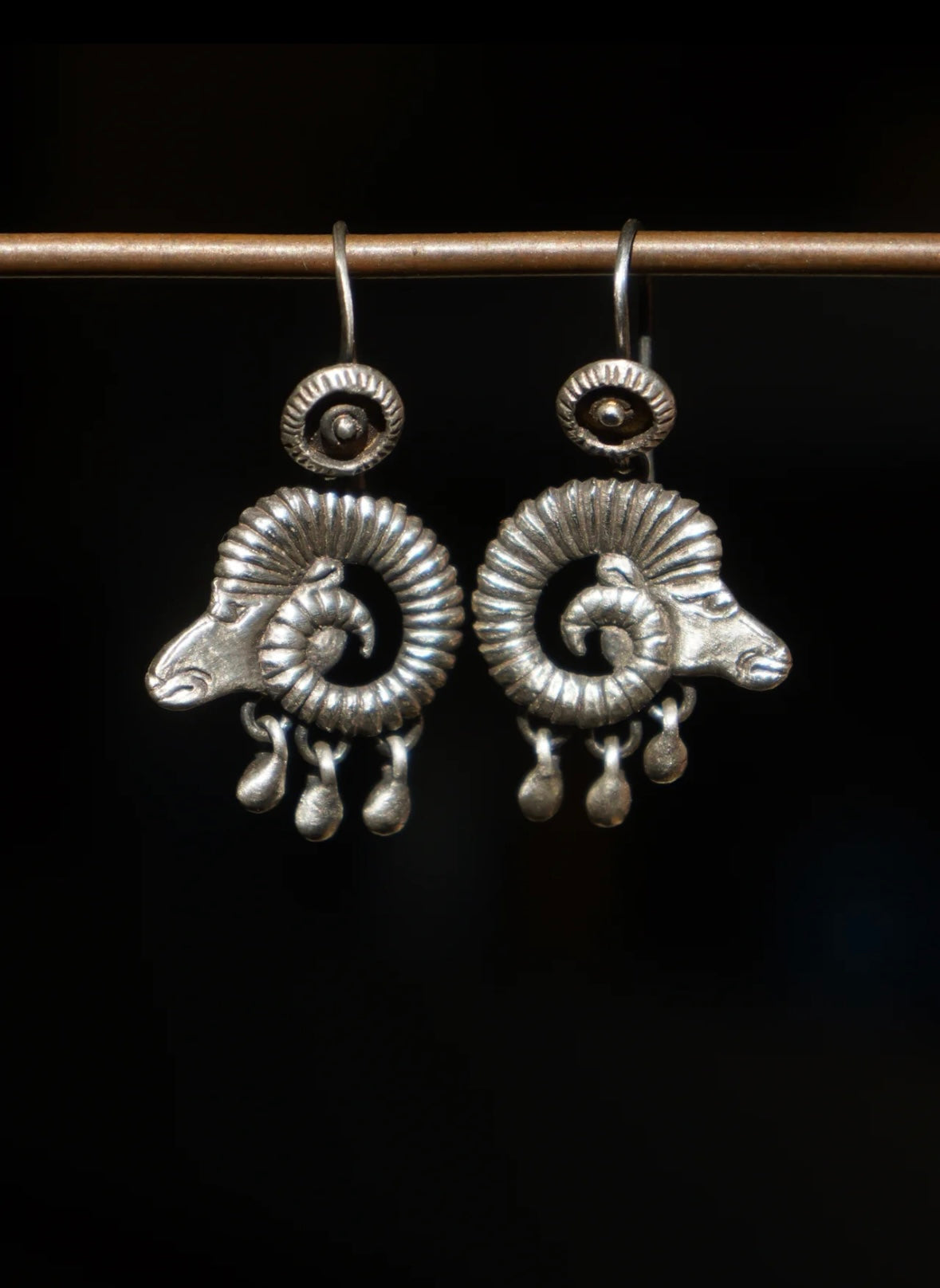 Tibetan Antelope Head Silver Dangle Earrings