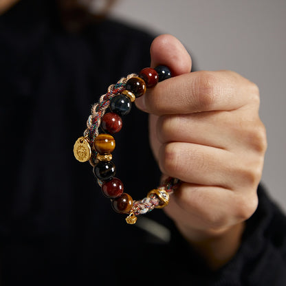 Tibetan Energy Bracelet: Tiger's Eye & Silver Talisman