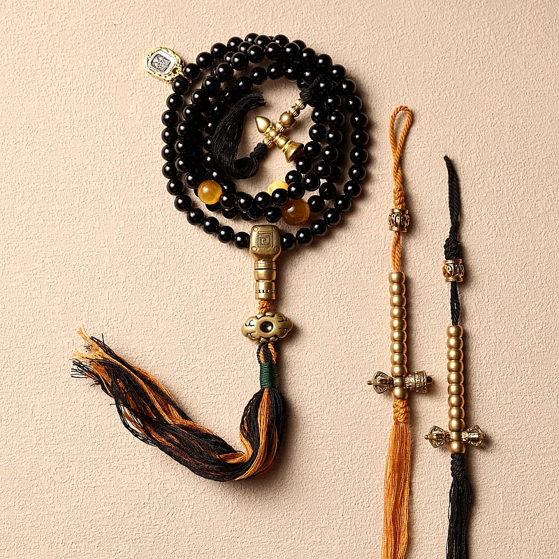 Tibetan 108 Black Onyx Mala Bracelet(Necklace)