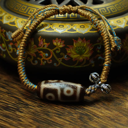 Tibetan Dzi & 925 Sterling Silver Vajra Talisman Bracelet