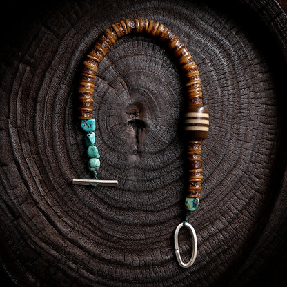 Tibetan Wisdom Bracelet - Handcrafted Aged Yak Bone with Turquoise & Agate Wisdom Bracelet