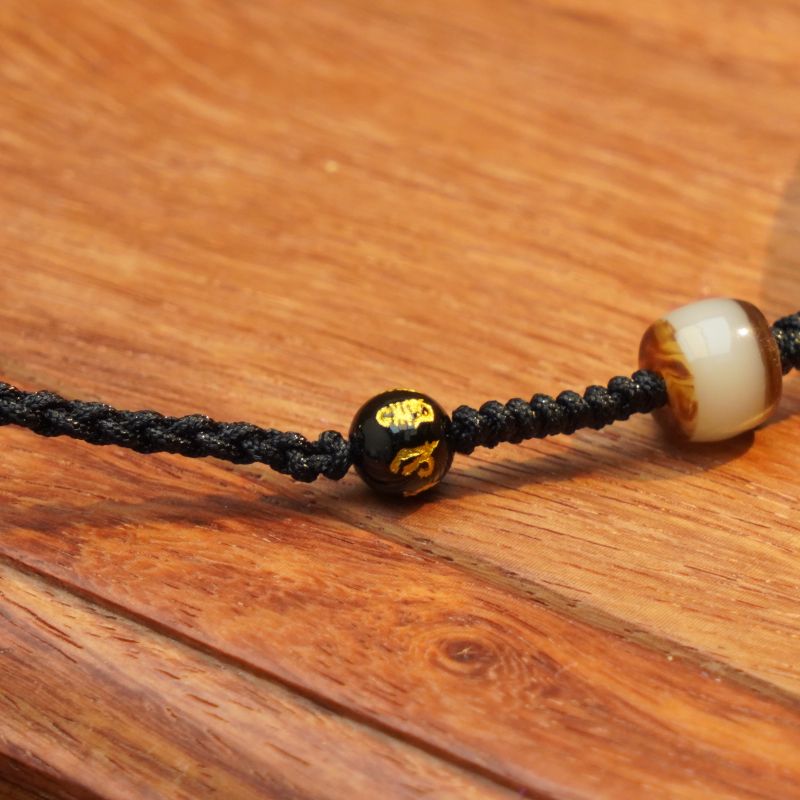 Tibetan Medicine Buddha Dzi Bead Black Cord Necklace