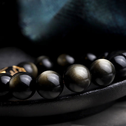 Black Obsidian & Treasure Vessel Dzi Bead Bracelet