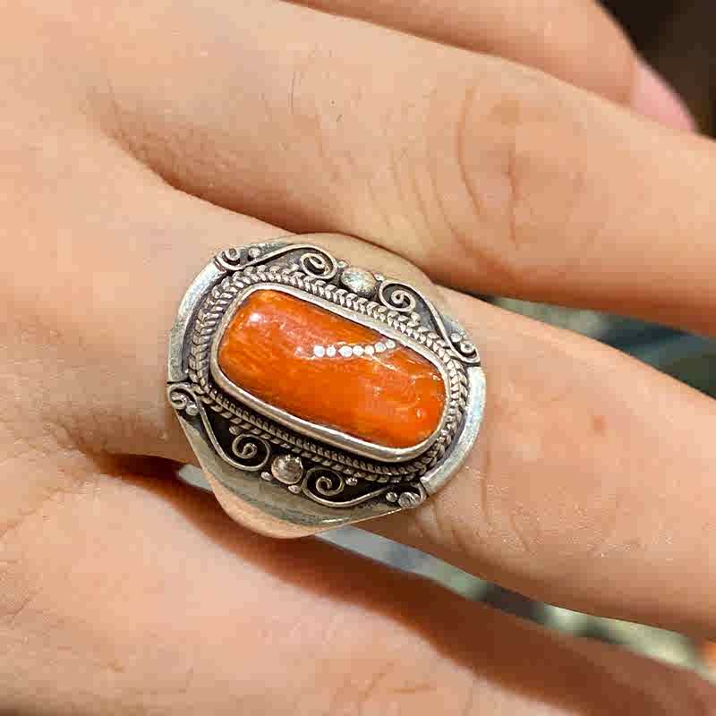 Tibetan Handmade Turquoise, Coral, Beeswax, Dzi ring (adjustable)