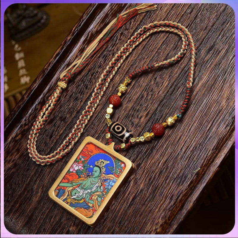 Tibetan Green Tara Thangka Necklace: Spiritual Harmony & Feng Shui Energy