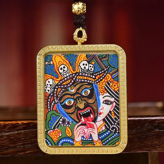 Tibetan Thangka Talisman Necklace: Hand-Painted Guardian of Heritage