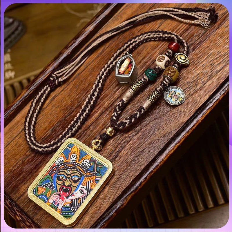 Tibetan Thangka Talisman Necklace: Hand-Painted Guardian of Heritage