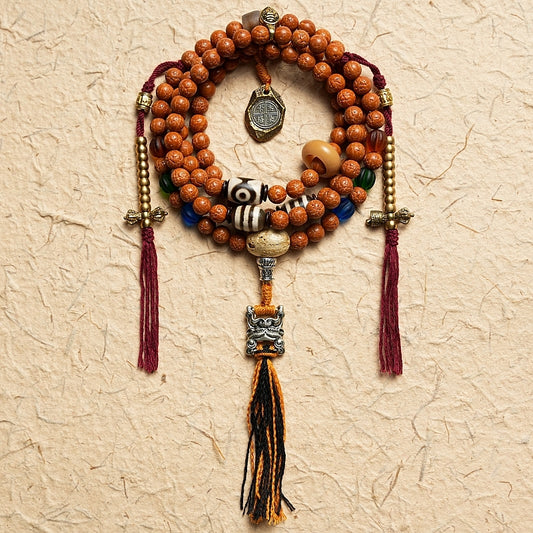 Tibetan 108-Count Vajra Bodhi Mala With Sacred Symbols Bracelet(Necklace)