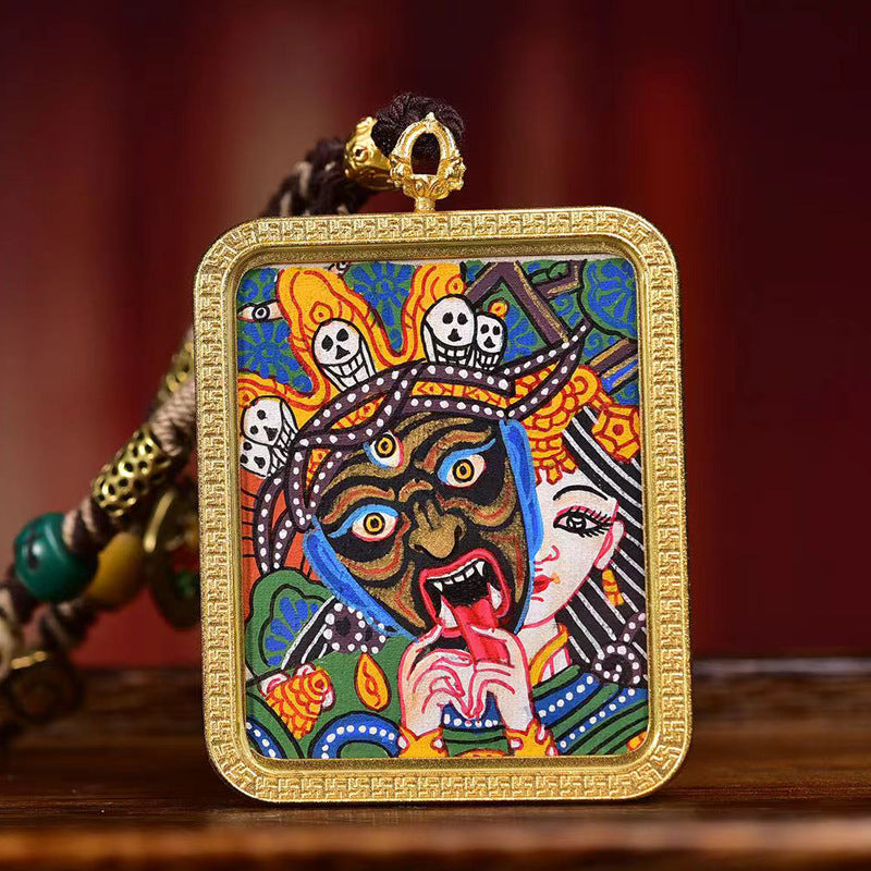 Tibetan Thangka Talisman Necklace: Hand-Painted Guardian of Heritage