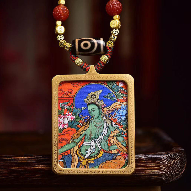 Tibetan Green Tara Thangka Necklace: Spiritual Harmony & Feng Shui Energy