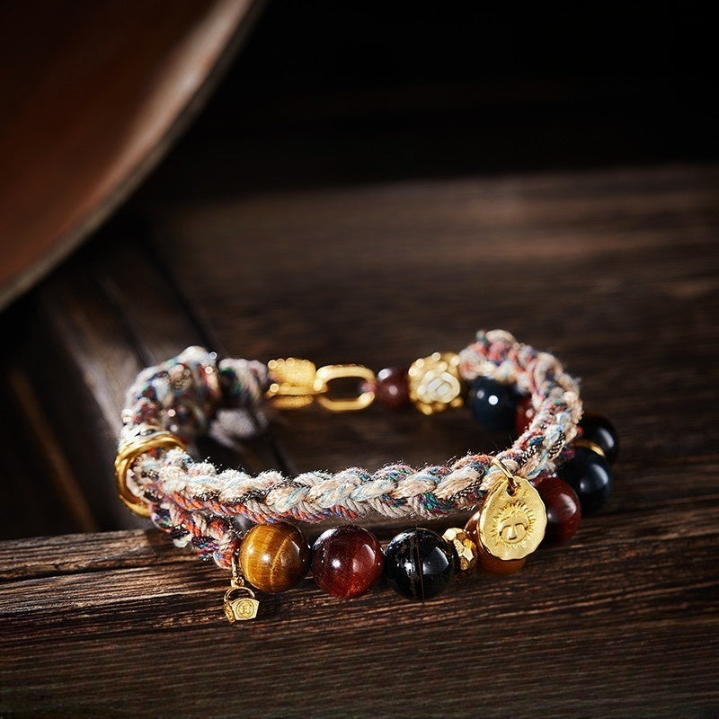 Tibetan Energy Bracelet: Tiger's Eye & Silver Talisman