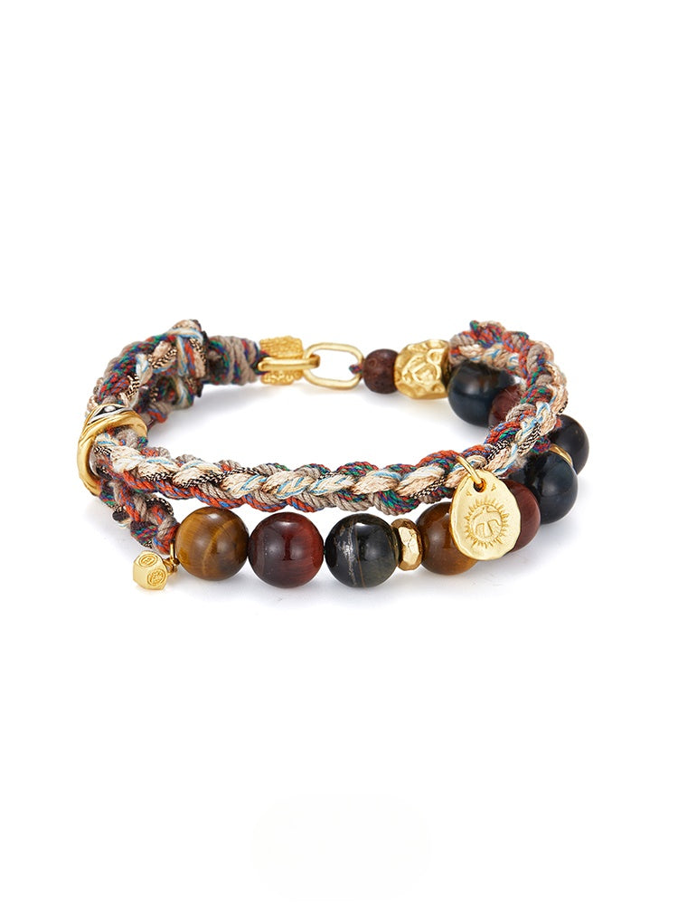 Tibetan Energy Bracelet: Tiger's Eye & Silver Talisman