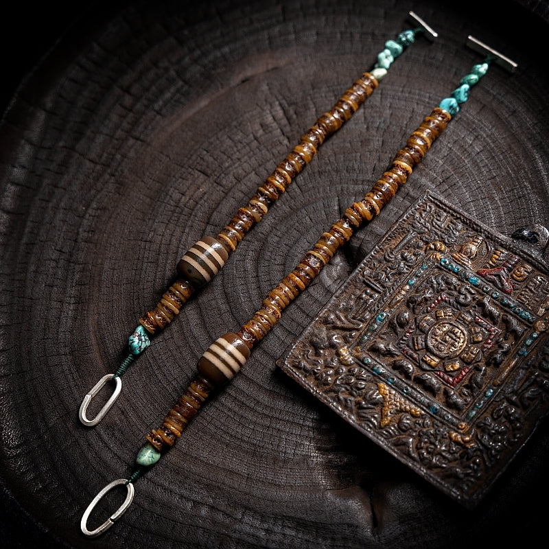 Tibetan Wisdom Bracelet - Handcrafted Aged Yak Bone with Turquoise & Agate Wisdom Bracelet