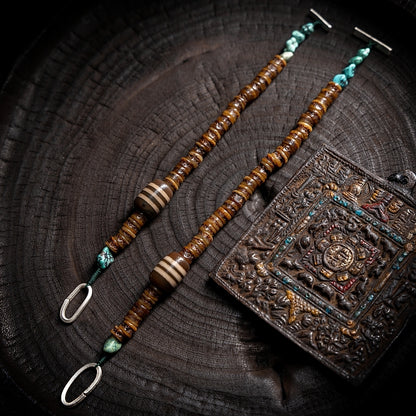 Tibetan Wisdom Bracelet - Handcrafted Aged Yak Bone with Turquoise & Agate Wisdom Bracelet