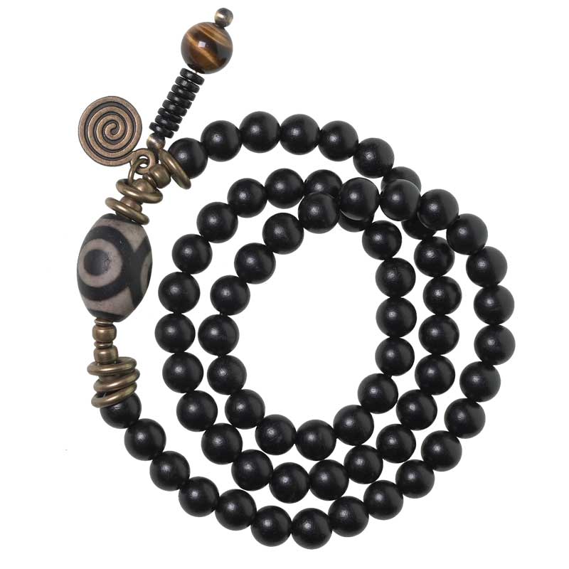 Tibetan Black Sandawood & Dzi  Bracelet