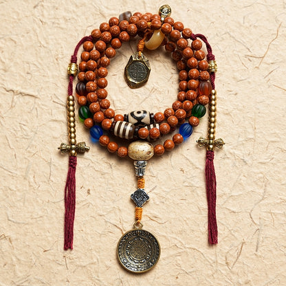 Tibetan 108-Count Vajra Bodhi Mala With Sacred Symbols Bracelet(Necklace)