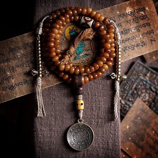 Tibetan 108 Yak Bone Mala With Mystical Guardians Bracelet(Necklace)