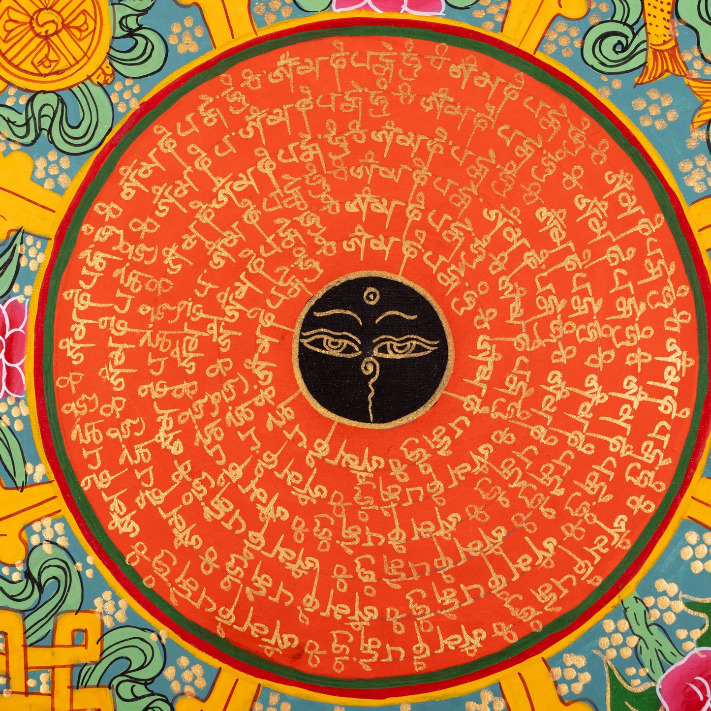 Tibetan Six-Syllable Mantra Thangka Art (70x70cm): A Sacred Hand-Painted Masterpiece