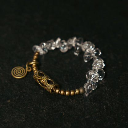 Tibetan Clear Crystal Quartz with Brass Bracelet