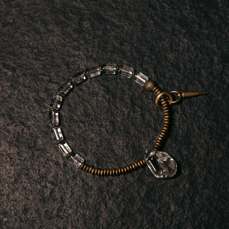 Tibetan Clear Crystal Quartz with Brass Bracelet – Elegance in Harmony Ⅲ