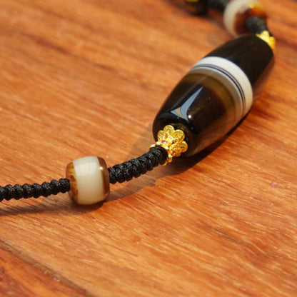 Tibetan Medicine Buddha Dzi Bead Black Cord Necklace