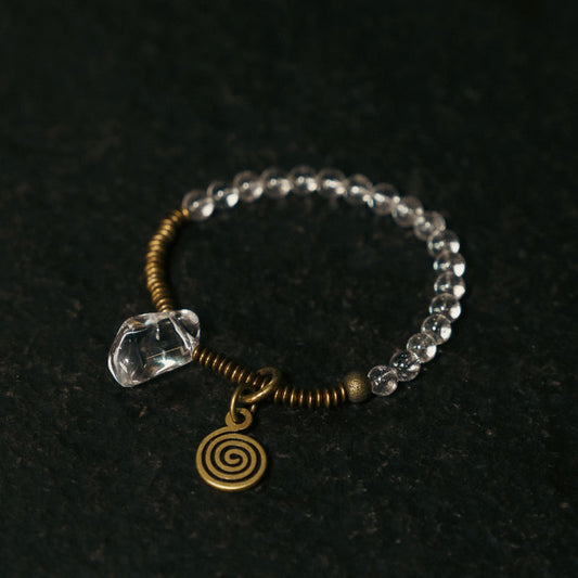 Tibetan Clear Crystal Quartz with Brass Bracelet– Elegance in Harmony Ⅱ